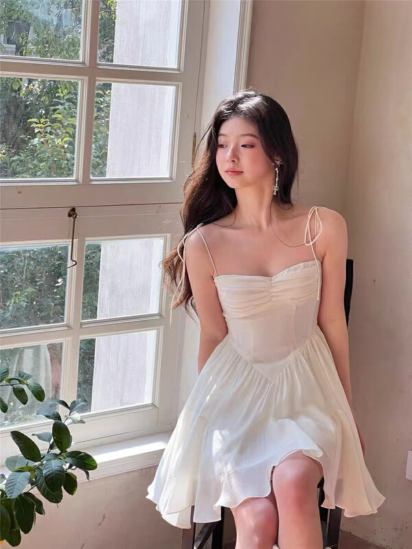 [come and see] pleated silk suspender dress 784# JJ