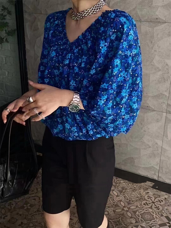 [Yan Zhen] broken flower Korean one shoulder shirt 26672# PCZ