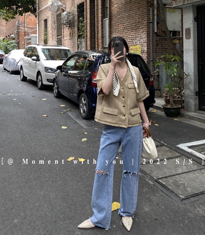 [moment with you] Senior fan retro small fragrance short coat t0170-j# LSW