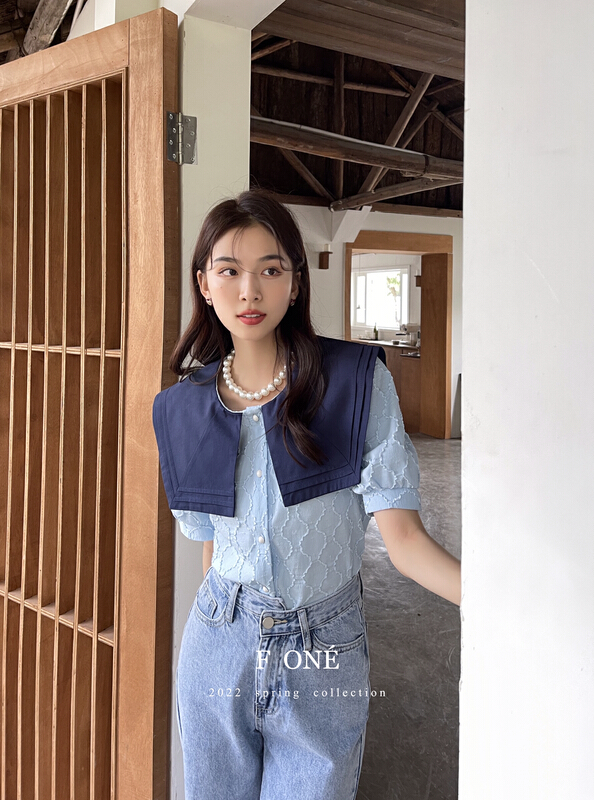 goods in stock! New in early summer! [f one] Korean age reducing big turn small shirt 66051# WPL