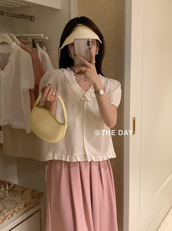 New in early summer! [the day] V-neck single breasted versatile shirt 8763# ll
