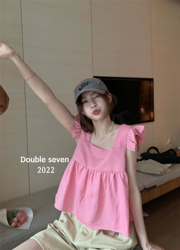 New in early summer! [double seven] Korean version net color flying sleeve vest / sling a26592# zxx