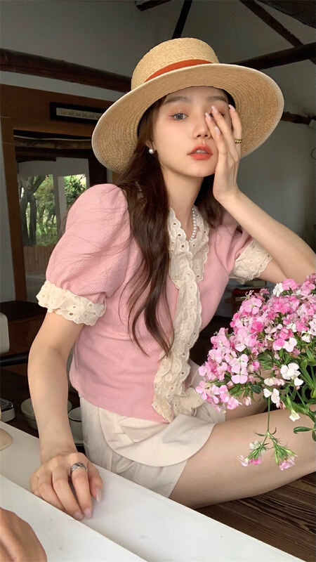 goods in stock! New in early summer! [timely rain] Han Feng ins sweet fungus side gentle wind French court style shirt (only shirts) 51037# WPL