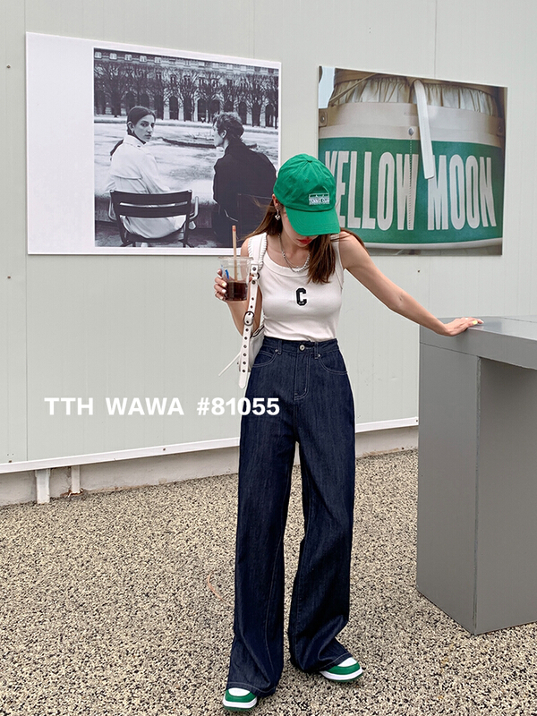 [Wawa] Korean casual vertical loose straight jeans 81055# ozq