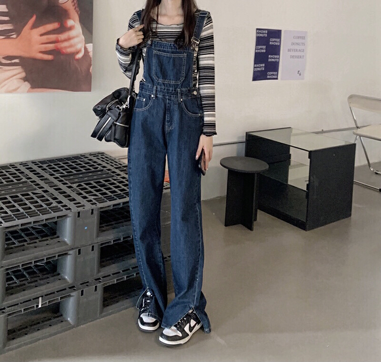 Early spring! [baerman] Korean version of high profile straight leg split denim suspenders 9649# HBx