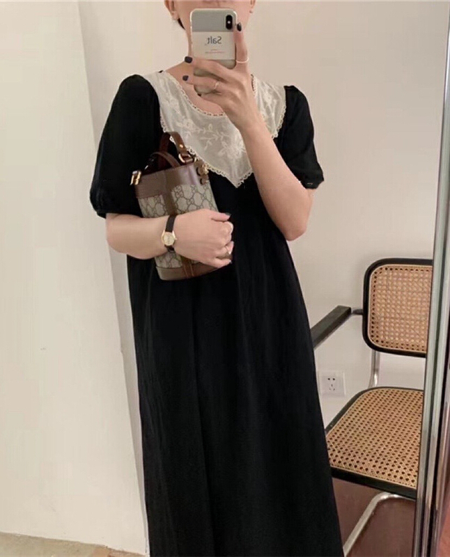 New in early summer! [JH] net red small fragrance stitched embroidery lace contrast lace up dress (only dresses) 41339# PCZ