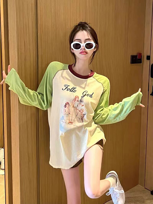 [rainbow] round neck printed versatile sunscreen shirt (excluding necklace) 08171# WTT
