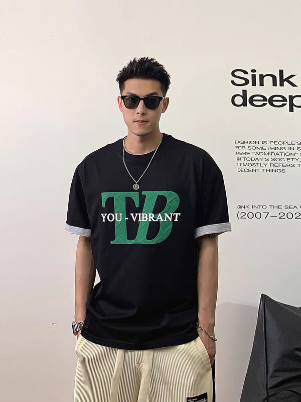 [DOKIE jeans] Korean version woven pressure pasting technology short sleeve T-shirt 3047# PxQ