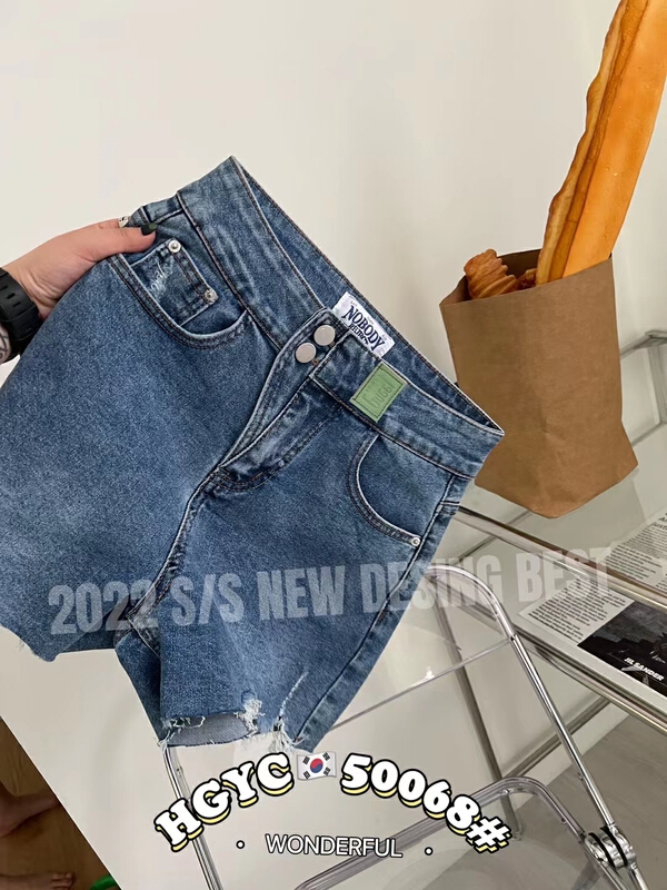 New in early summer! [Korean original] diagonal zipper head design lace denim shorts 50068# L