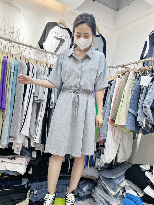 [embroidered on the left] Korean version drawstring waist slimming dress 032# L