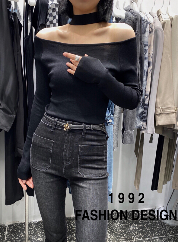 goods in stock! [1992] hanging neck straight shoulder clean color small shirt (content: 6% Merino wool) 3505# L