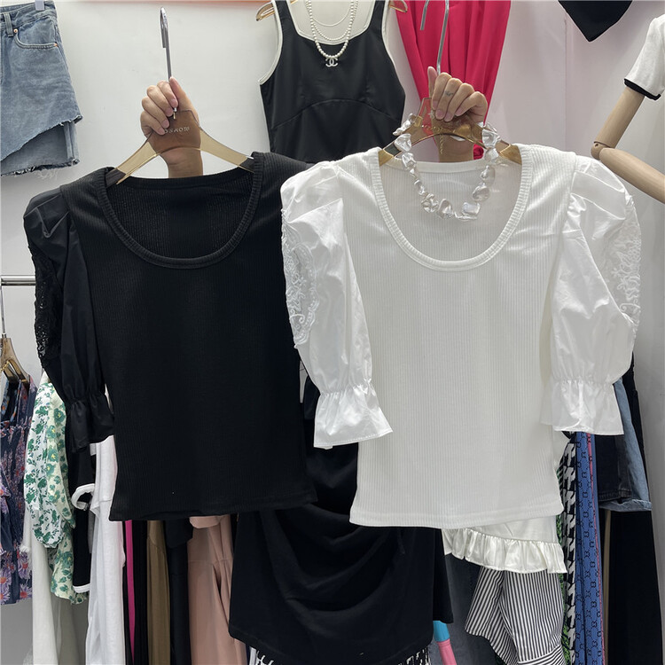 [show] T-shirt with round neck and bubble sleeves (only selling t-shirts) 68061# ozq
