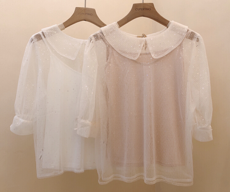 New in early summer! [Cupertino] Japanese sweet mesh blouse + comfortable suspender vest set a6088# Cl