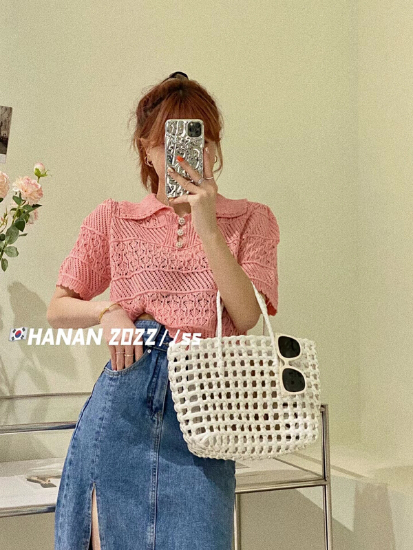 [Hanan] Korean hollow out short sleeve sweater 6176# LSL