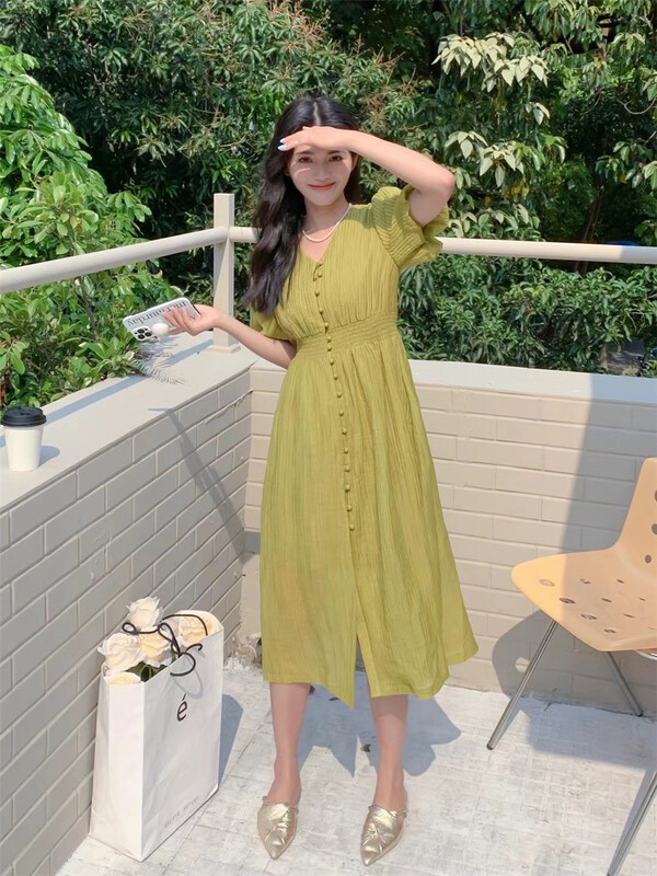 [single] Korean V-neck loose dress 9991# JJ
