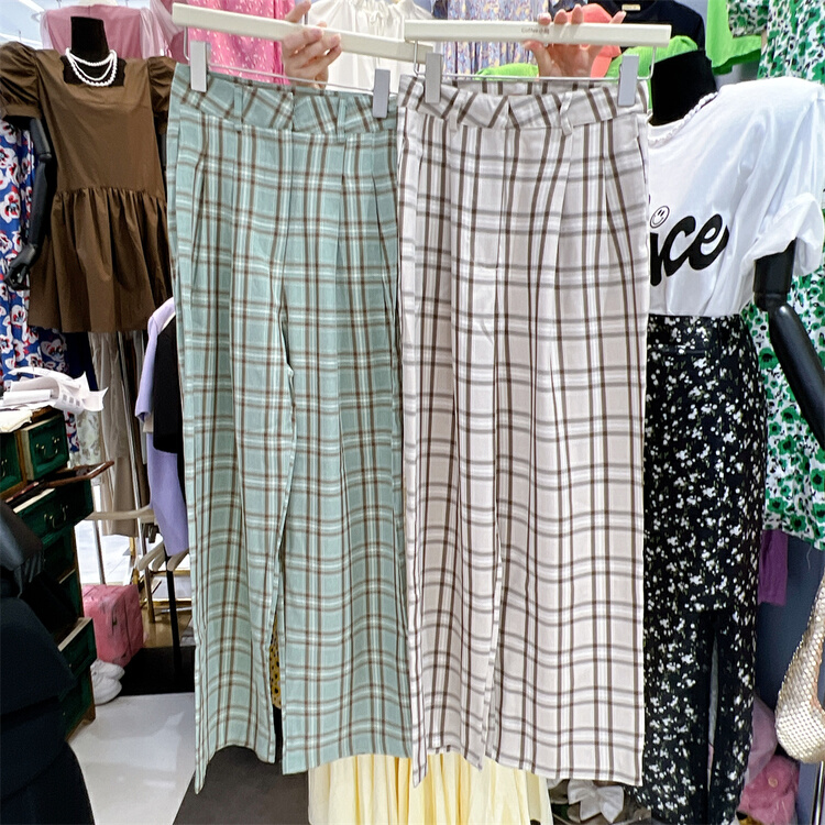 goods in stock! New in early summer! [miss coffee] Plaid fashion versatile casual pants 9333# XYJ