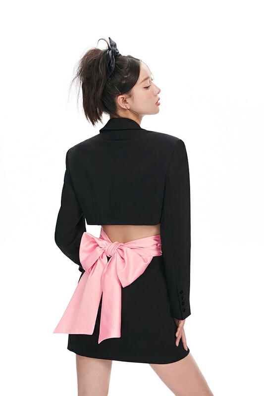 New year in early spring! [by] spice girl style bow design single breasted V-neck pure desire dress 0998# HBx