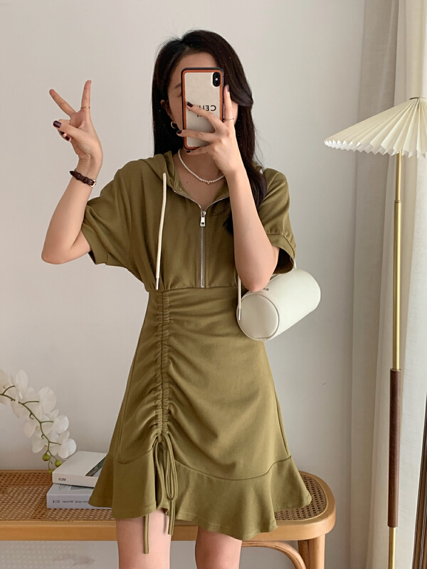 New in early summer! [victory. 2] casual fashion hooded drawstring slim dress b153# WPL