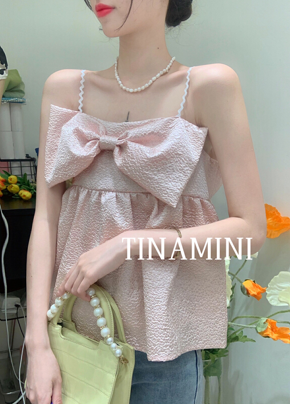 【TINAMINI】韓版甜美蝴蝶結背心/吊帶  M0158#  HJY