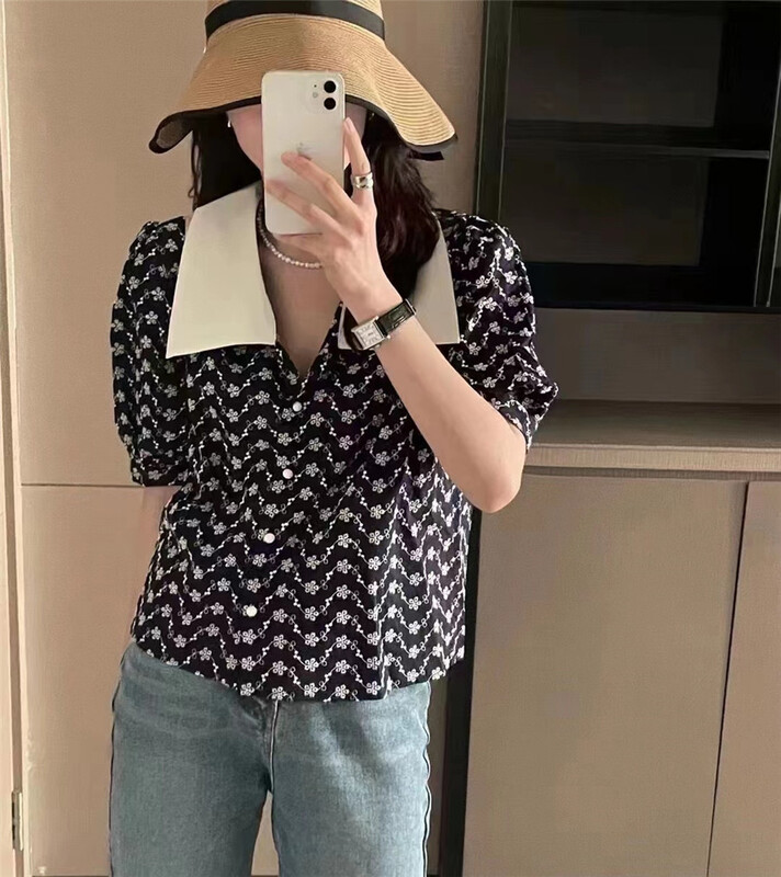 [Susan] Embroidered Flower Lapel blouse 18282# LSW