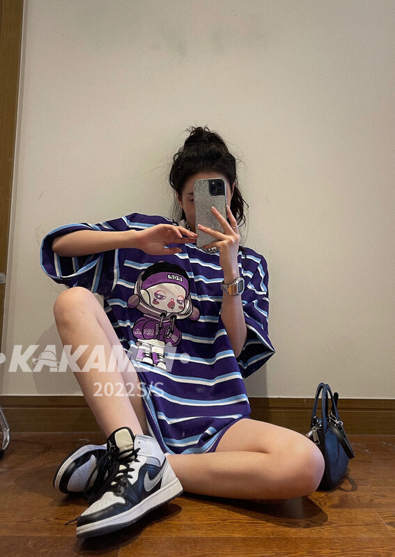 goods in stock! New in early summer! [Shanzhu] Korean round neck print stripe short sleeve T-shirt 235# XYY