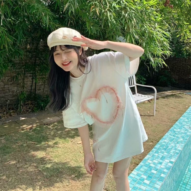 New in early summer! [Yilin] Korean round neck love short sleeve T-shirt ys1-2154# WTT