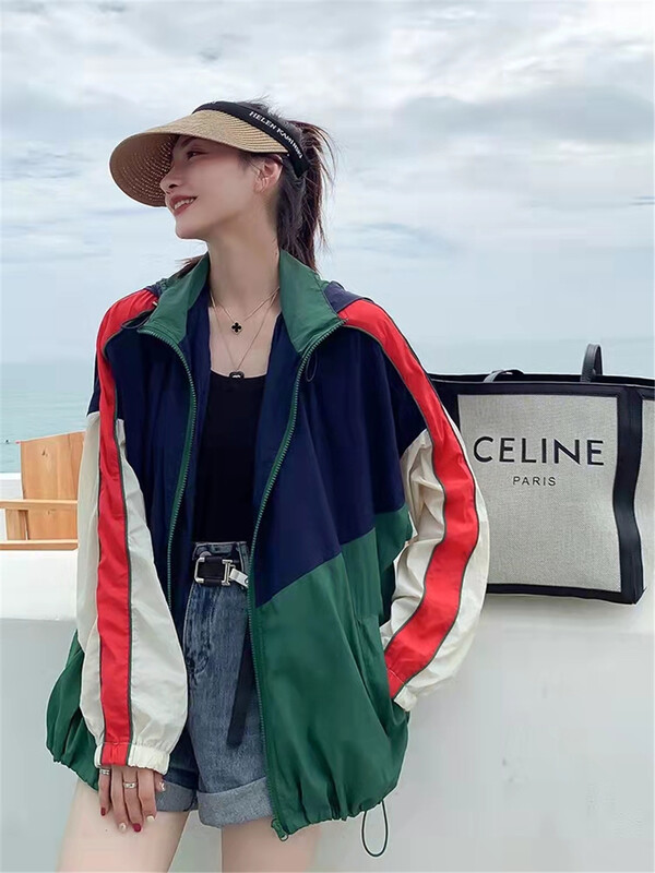 Super running ventilation and sunscreen! [sv7] Korean style versatile contrast color hooded sunscreen jacket 6123# CLS