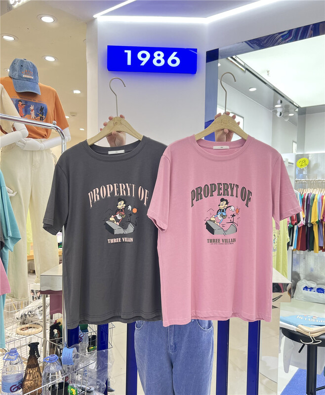 [1986] round neck cartoon letter printed short sleeve T-shirt 1104# LSL