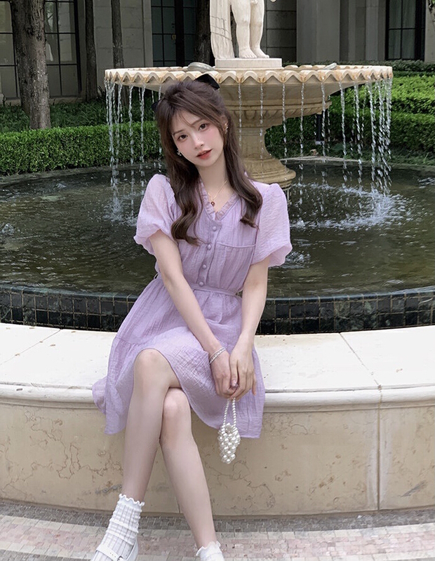 [smile baby] fashion solid color Pullover dress (with waist rope) b3058# WPL