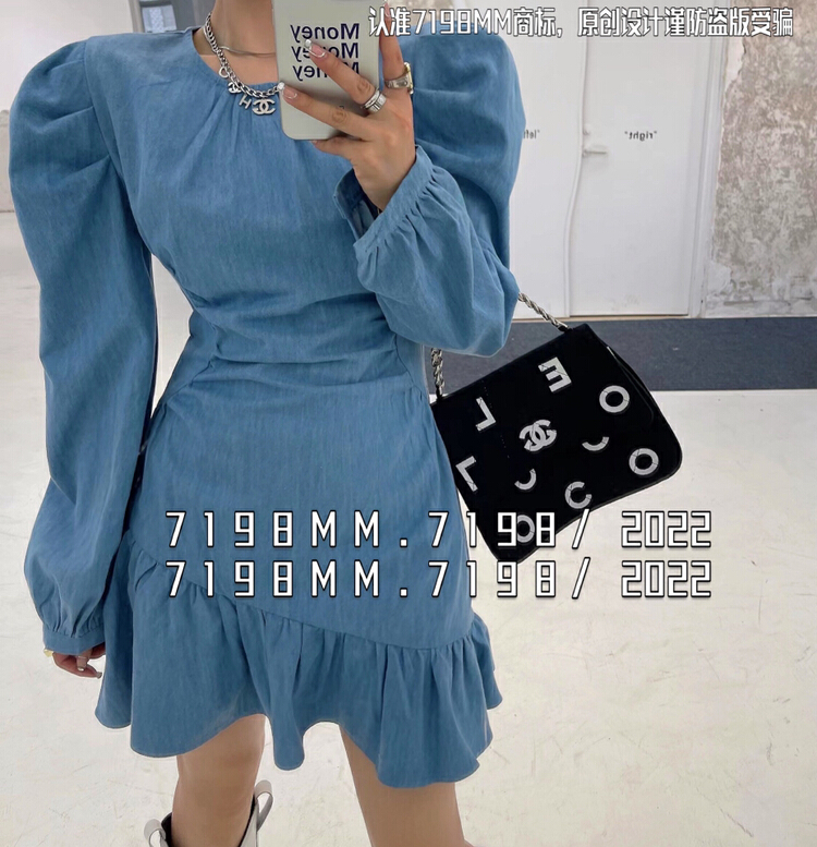 goods in stock! [7198] modern spice girl style, slim waist, denim dress 82113# PCZ