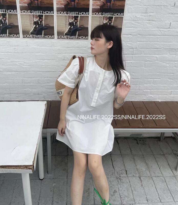 [Nina life] bubble sleeve simple age reducing dress 3997# zxl