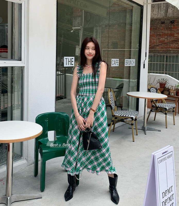 [best u] Plaid age reducing fashion dress (excluding necklace) 60091# LSW