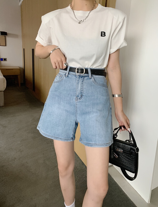 [Mi & Co Wu] fashion versatile Korean elastic denim shorts (with belt) t1993# hjy