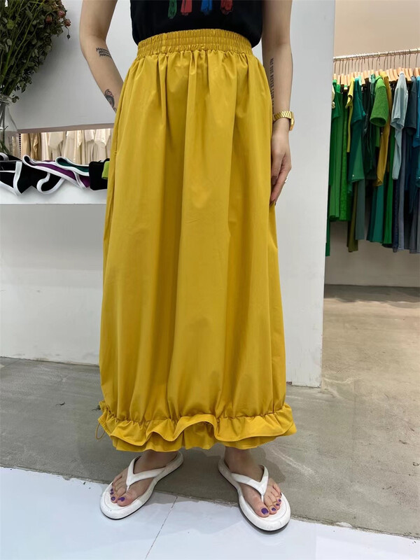 New in early summer! [VI. Liu Liu] elastic waist drawcord design medium length skirt 60188m# zxx