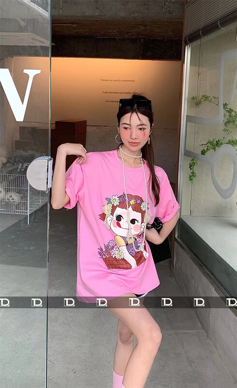 [tangdou original] heavy industry nail diamond print loose short sleeve T-shirt 9627# WTT