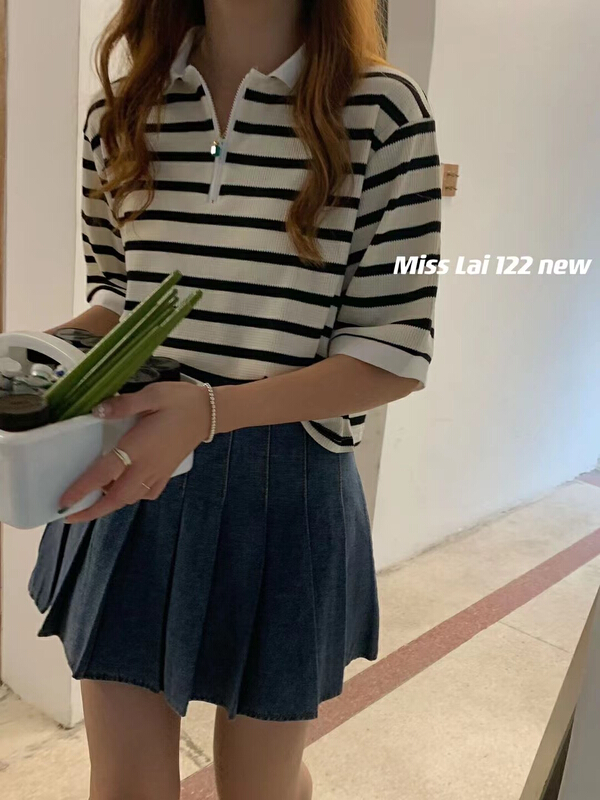 [HH & miss Lai] stripe comfortable Korean Short polo shirt 122# L