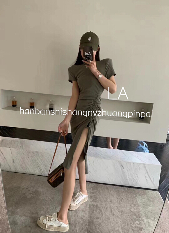 [laqssy] Korean style split drawstring slim fitting dress 8056-1# zyh