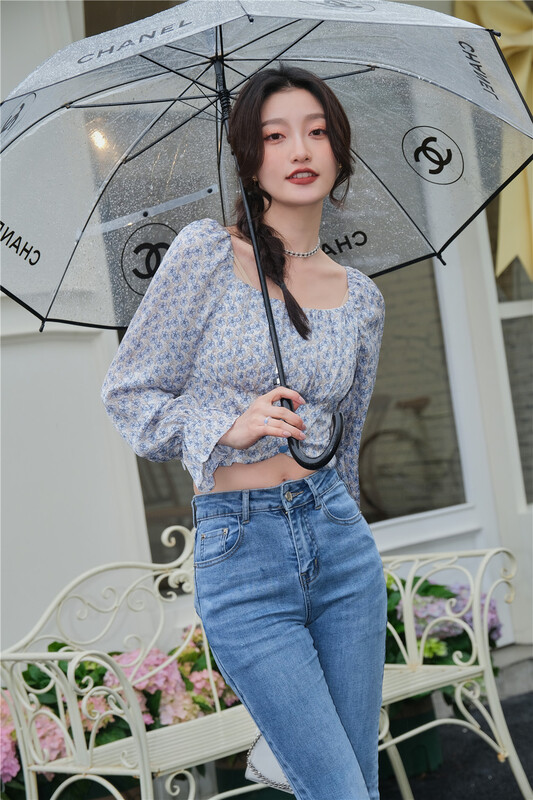 [purple edge] square collar floral short shirt ys1-8073# zxx