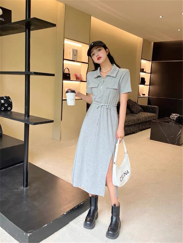 【 lucky. Bibi 】 Korean version waist closing lace up polo collar dress 1005# cqw