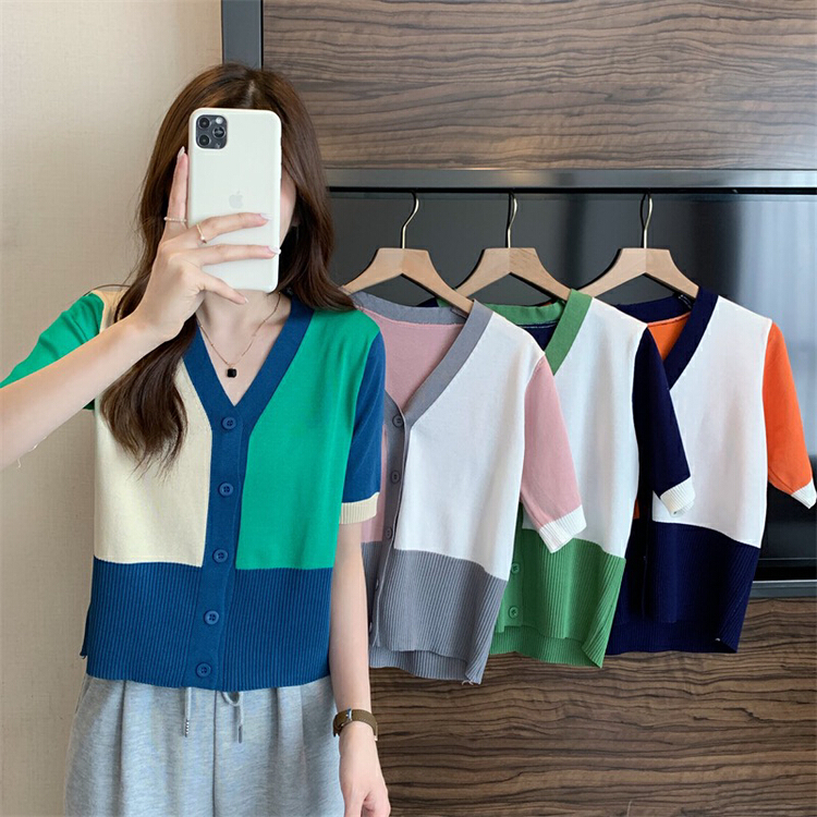 [f · P] design sense V-neck contrast color knitted cardigan 13071# HBx