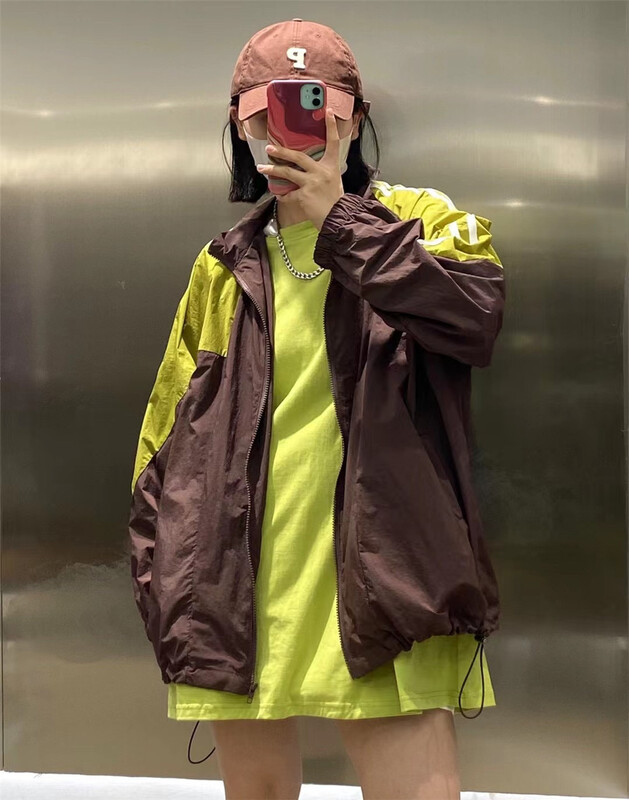 [we home] stand collar zipper color matching jacket 2819# L