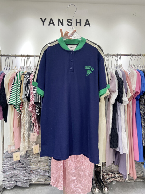 [Yan Sha] Korean medium long Polo neck versatile short sleeve T-shirt 178# CLS