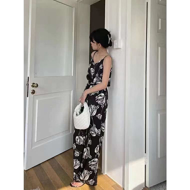 [et] Vintage printed loose suspender Vest + casual pants of the same series two piece suit 5805# PCZ
