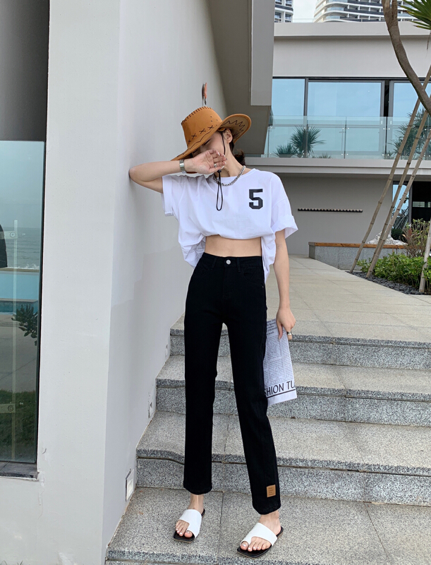 New year in early spring! [en Xi'er] leather brand elastic pipe jeans elw1828# L