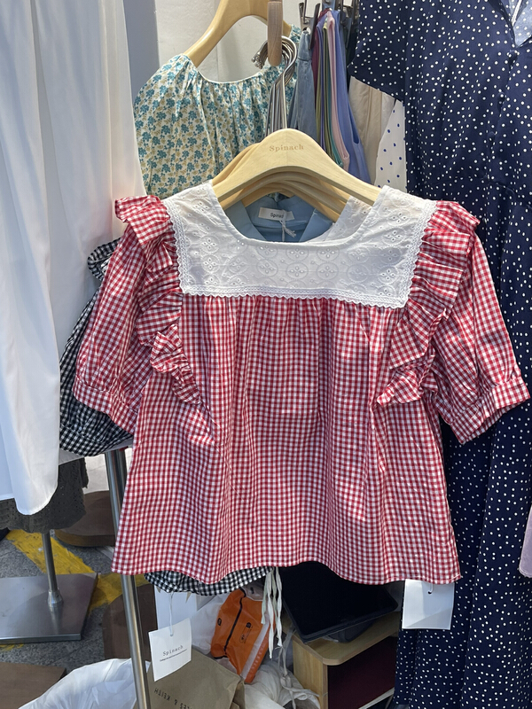 [spinach family] cut out plaid shirt 6972# HBx