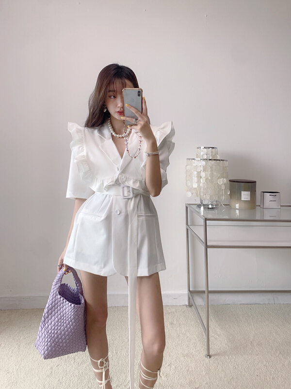 [Vanessa] temperament advanced feeling ruffled suit dress (with belt) 6206# ozq