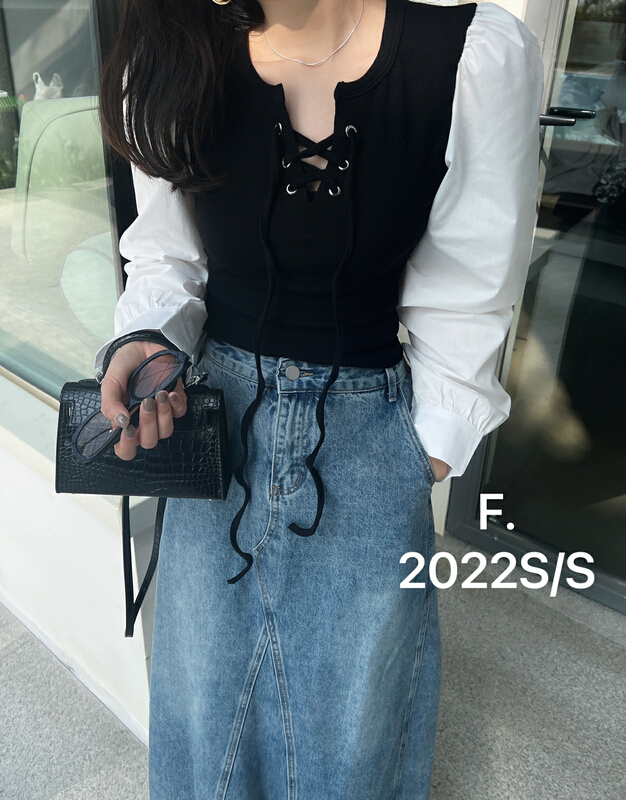 goods in stock! New year in early spring! 【F】 Korean simple and versatile drawstring bottoming shirt 8151# zxx