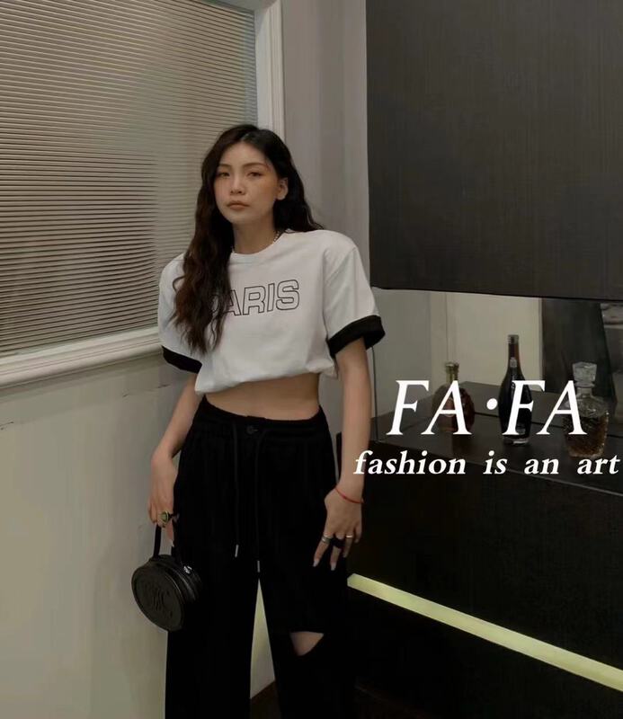 [Fafa] hot girl shoulder pad short letter short sleeve T-shirt 18023# zxl