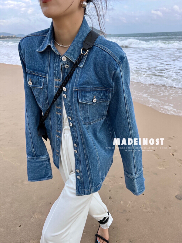 New year in early spring! [OSHA madeinost] premium light European shoulder pad double pocket denim jacket 86002# ll