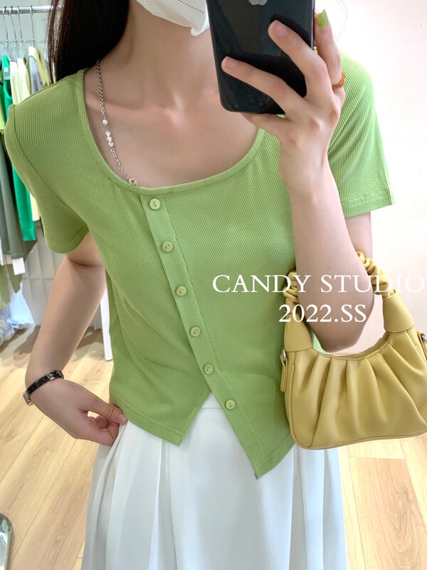 【糖果CANDY】方領簡約舒適小衫(配鏈條可拆)  8089#  ZJY